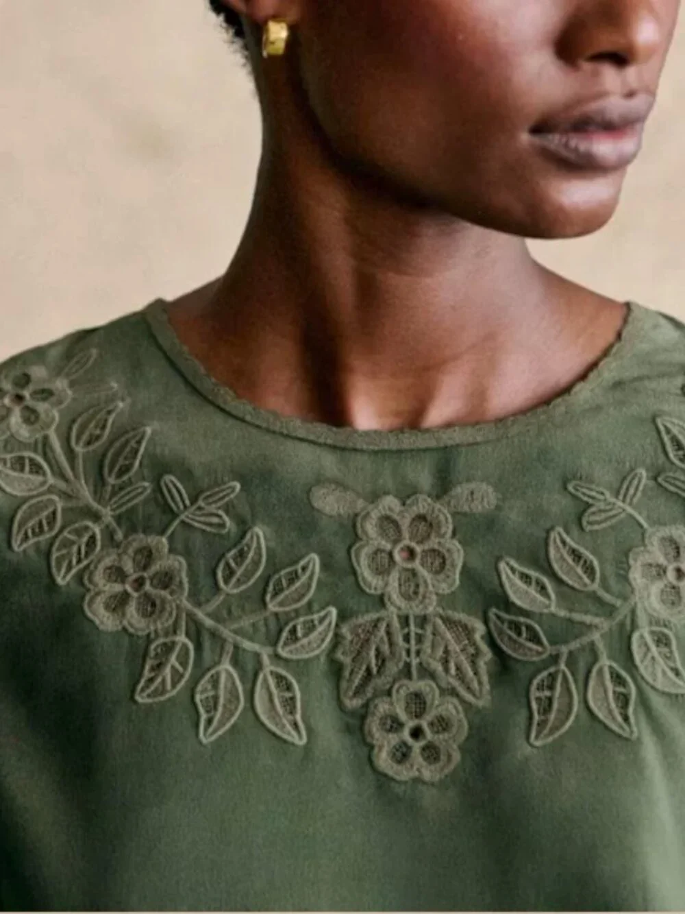 Sezane Carlotine Top Blouse FR34/US2 Dark Green Silk French Classic Embroidery
